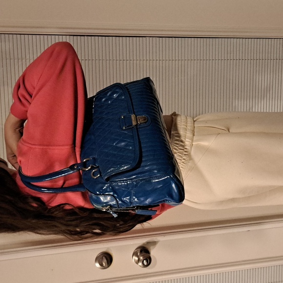 Coach Poppy Liquid Gloss quilted patent leather handbag teal or turquoise blue - Picture 6 of 16